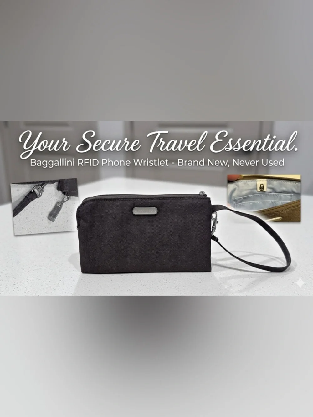 Baggallini RFID Blocking Wristlet Wallet Phone Case - Heathered Charcoal